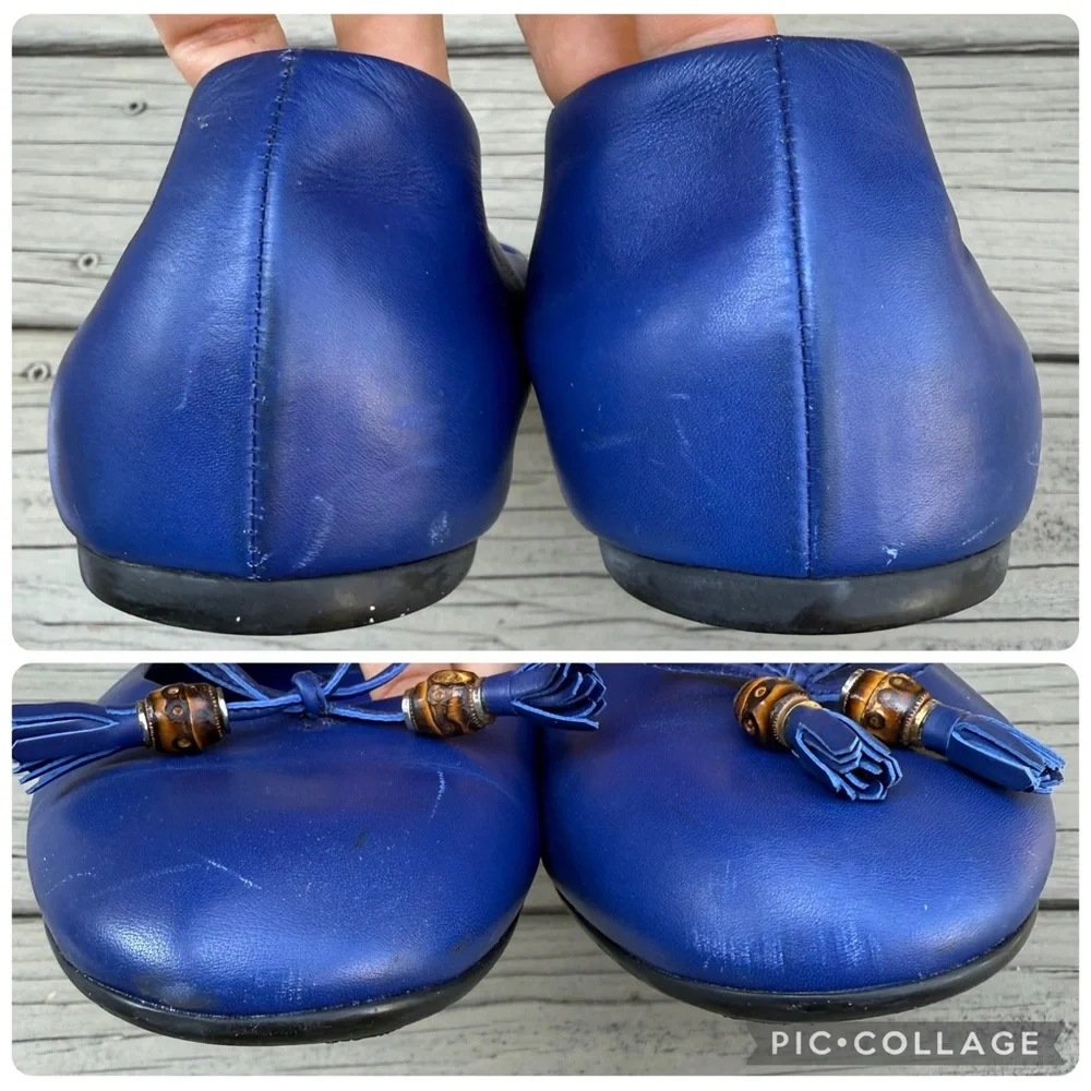 Gucci Blue Leather Bamboo Bow Ballet Flats Size 40 - Picture 7 of 16